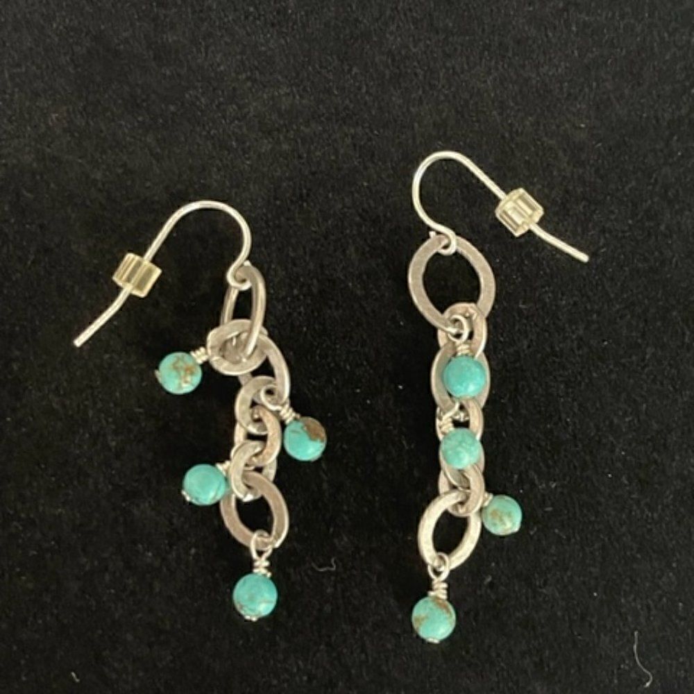 Sterling Silver Turquoise Drop Dangle Earrings Beads 2.25" I purchased these ear - Picture 2 of 2
